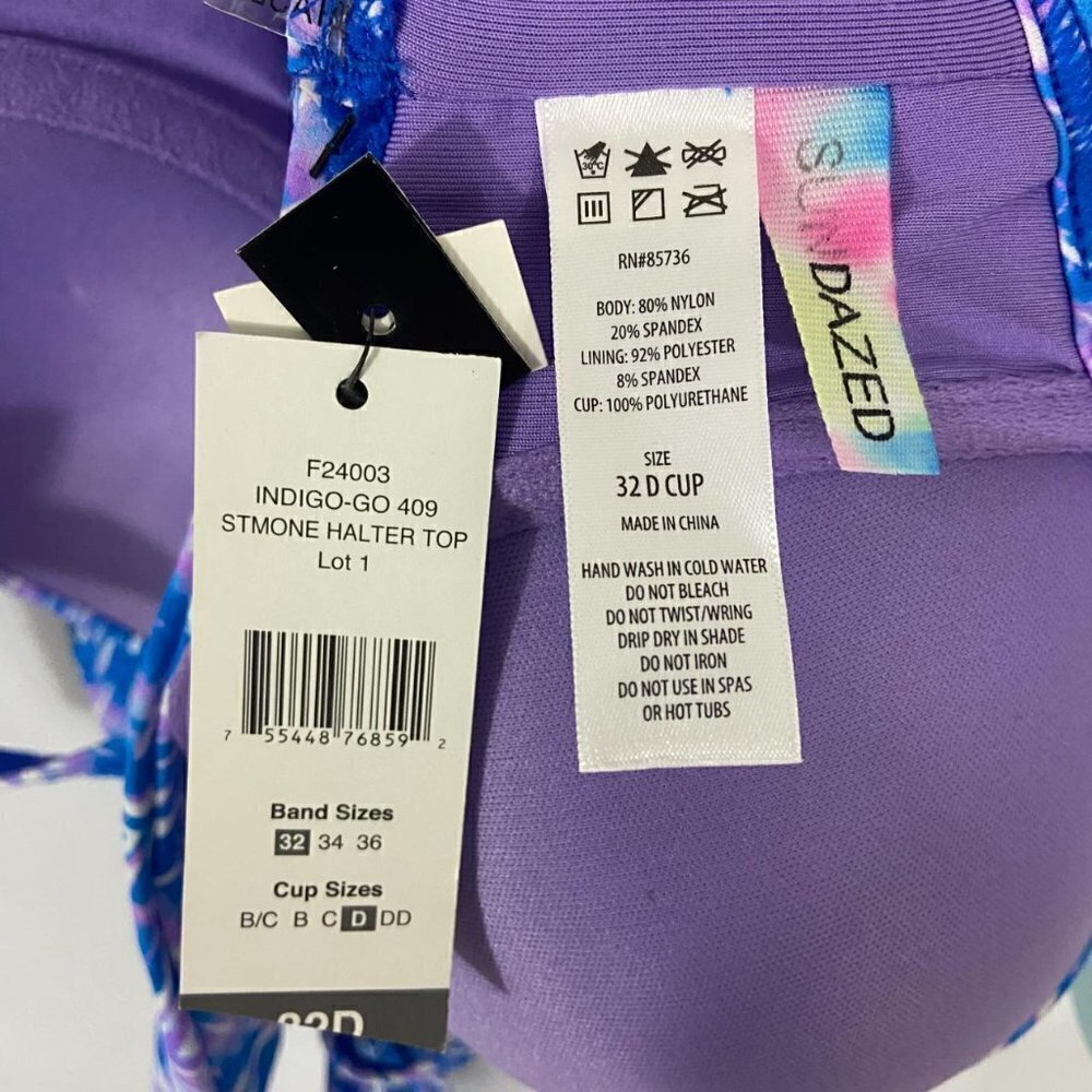 Sundazed 2-Piece Bikini Indigo & Blue Sz 32D Halter Top - Sz L 30 in. Bottom NWT - Picture 9 of 12
